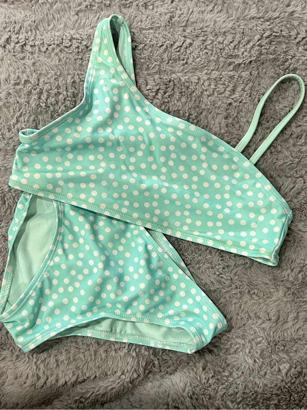 Mint Green Polka Dot Girls Two-Piece Swim Set Size 10/12